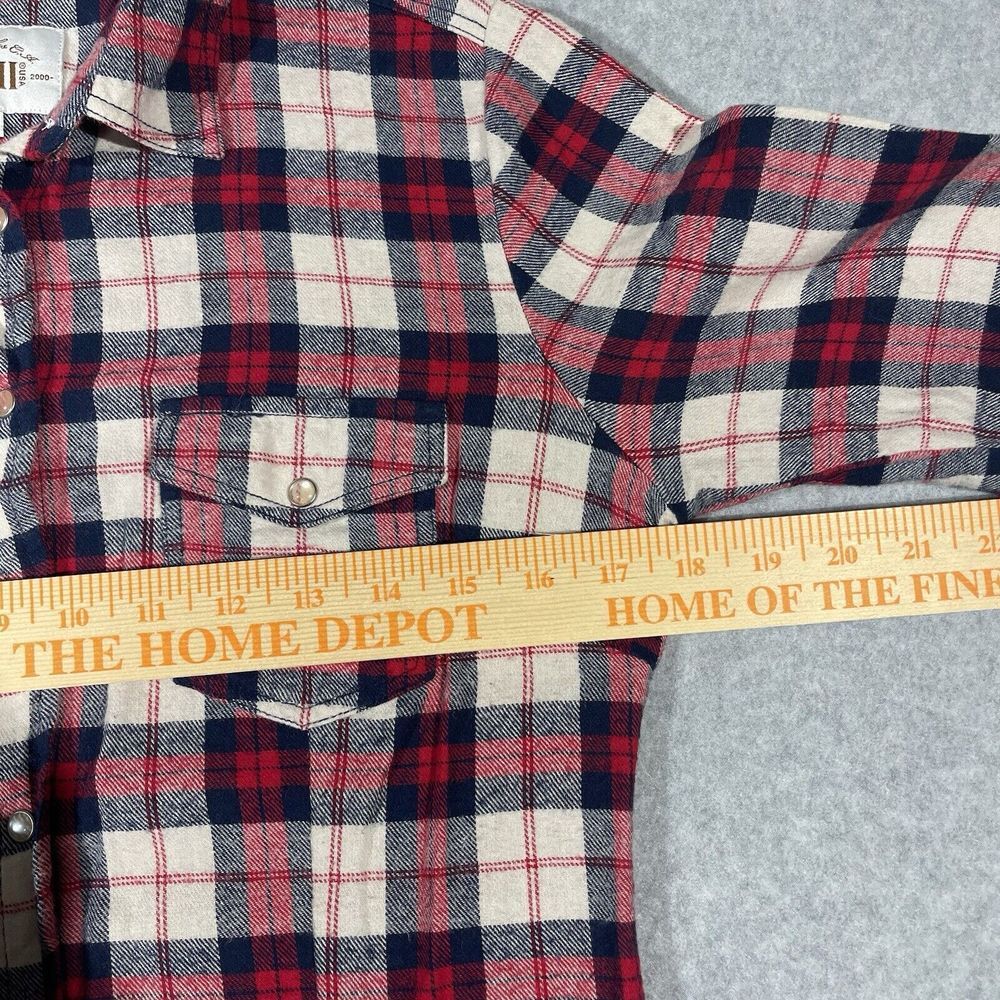 YMI Flannel Shirt Womens Juniors Medium Long Sleeve Plaid Pearl Snap Red Blue - Picture 6 of 12